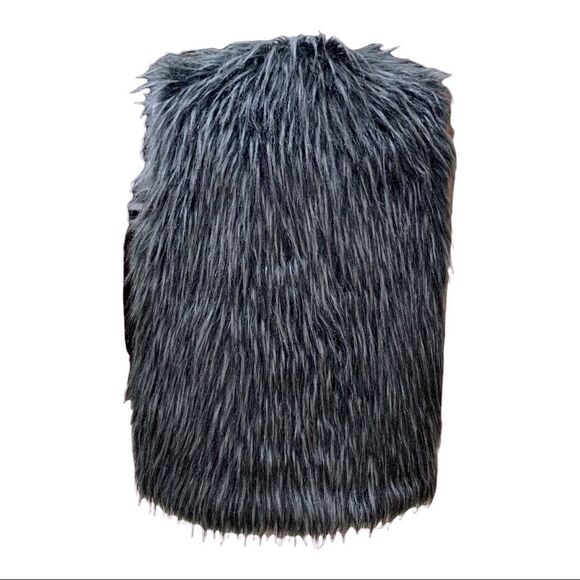 𝅺GRAY & Black Faux Fur Vest One Hook/Eye Closure Sz L - Picture 7 of 12